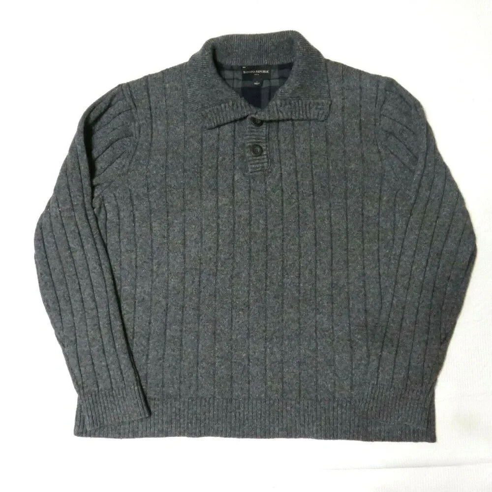 Banana Republic Men's Button Packet Pullover Sweater Heather Gray Size Large